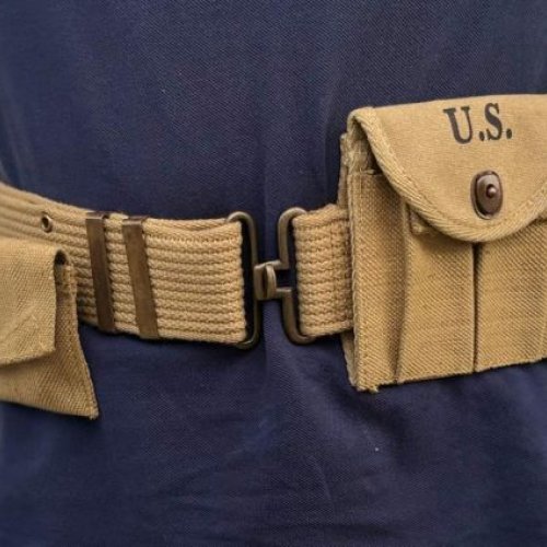 Ww2 Us American Webbing Khaki Pistol Belt with Crabine Pouch and First Aid Pouch