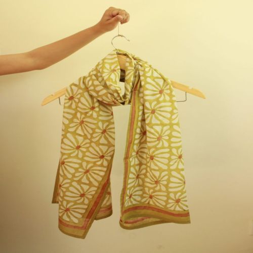 Green & White Long Cotton Scarf
