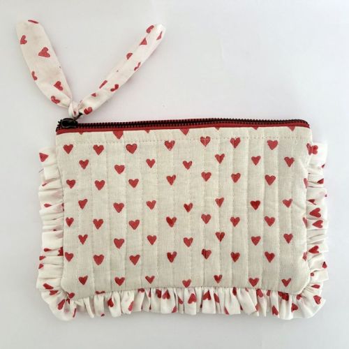 Red & White Flat Frill Quilted Pouch