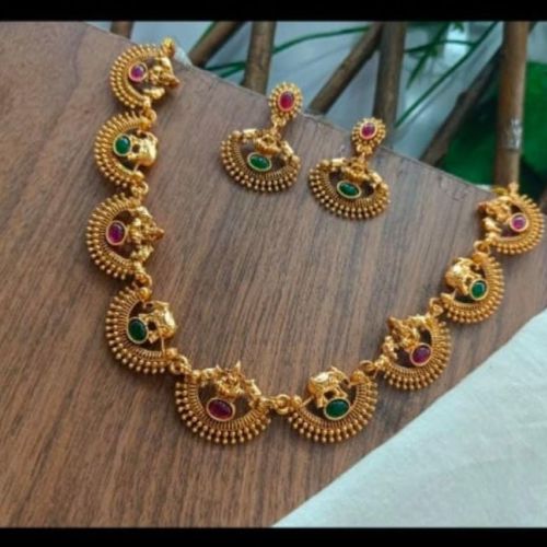 South Indian Gold Plated Saree Choker Necklace Set