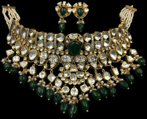 Designer Green And White Diamond Necklace Set