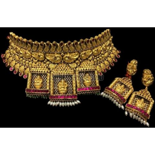 Lakshmi Vaibhav Gold Temple Necklace Set