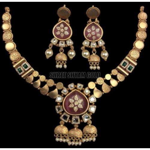 Traditional Temple Motif  Pearl Drops Gold Necklace Set