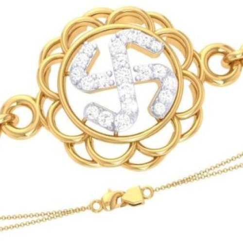 18Kt Gold Lab Grown Diamond Round Swastic Rakhi Bracelets