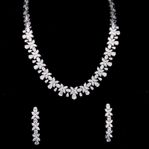 Floral Design Wedding Diamond Necklace Set