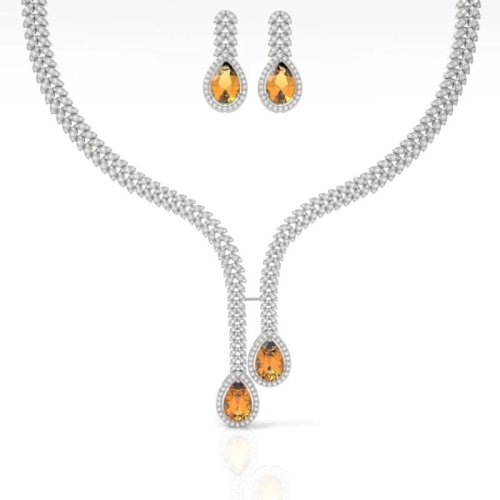 Modern Design 18KT Yellow Gold and Pear Cut Diamond Pendant Set