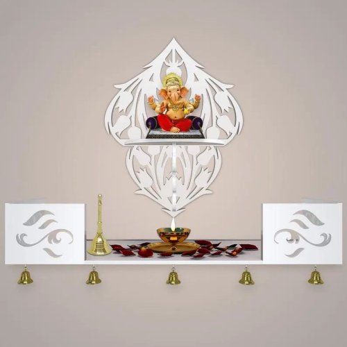 Ganesha White Wooden Shelf Temple