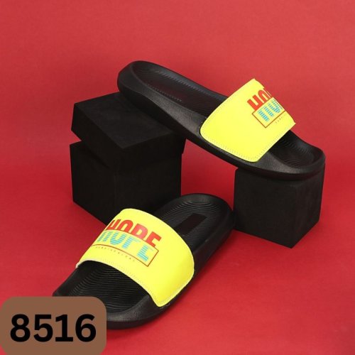8516 Black Yellow Printed Men Slider
