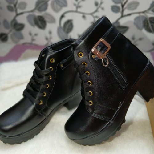 Black Lace Up Zip Closure Ancle Length Boot