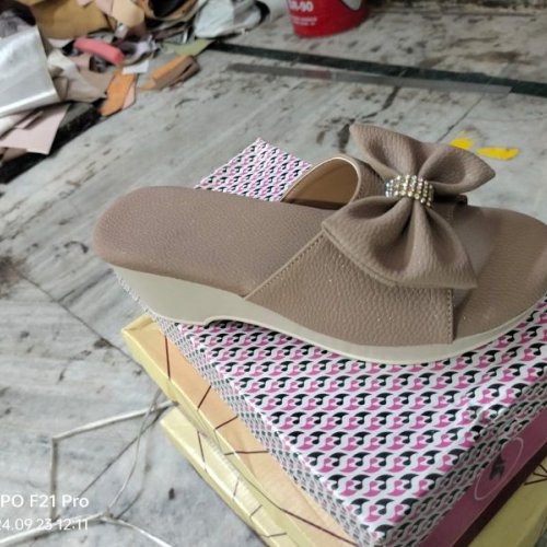 Brown Flower Design Heeled Ladies Sandal