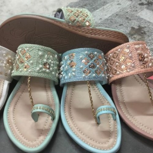 Embroidered Kolhapuri Style Flat Ladies Sandal