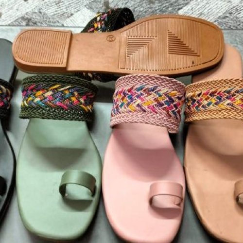 Embroidered Strap Toe Ring Ladies Slipper