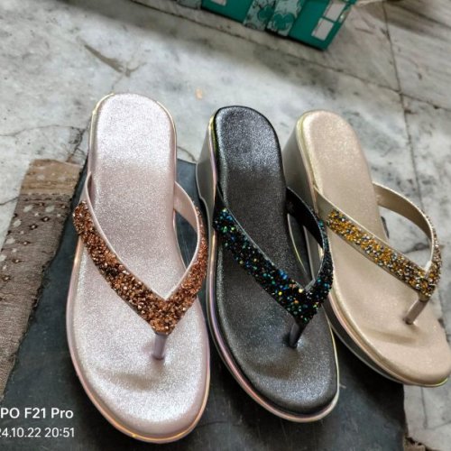 V Shape Glitter Strap Ladies Slipper