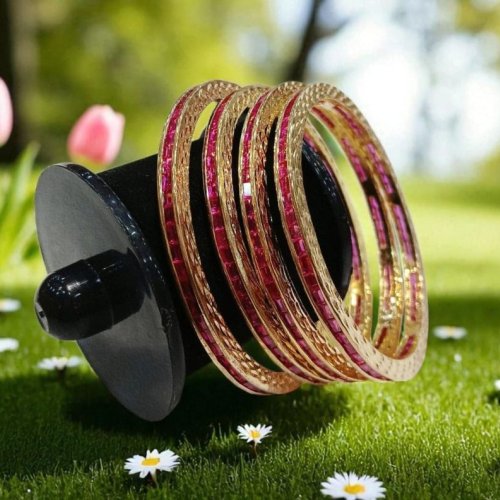 Ruby Gold Frame Bangles