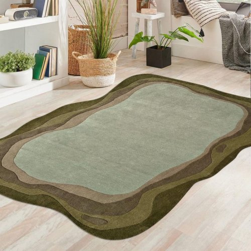Abstract Layered Contour Green Brown Hand Tufted Area Rug