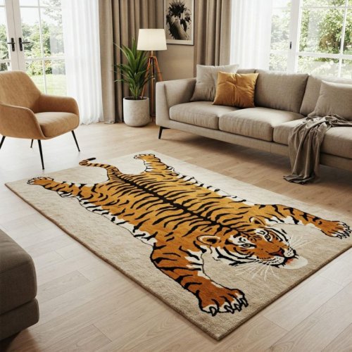 Realistic Tiger Animal Print Hand Tufted Area Rug