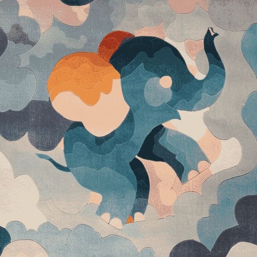 Whimsical Elephant in Clouds Hand Tufted Area Rug