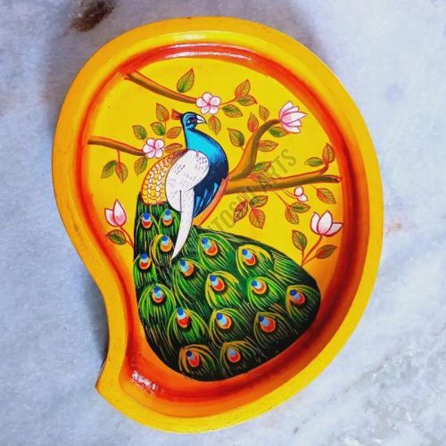 Wooden Leaf Shape Peacock Plate