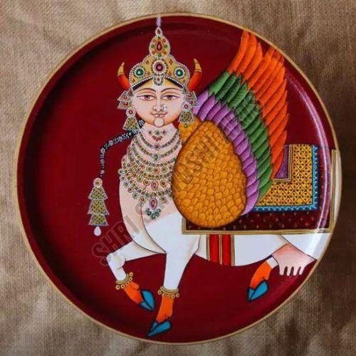 Wooden Round Kamdhenu Plate