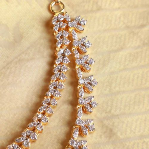22K Gold Diamond Ear Chains Earrings
