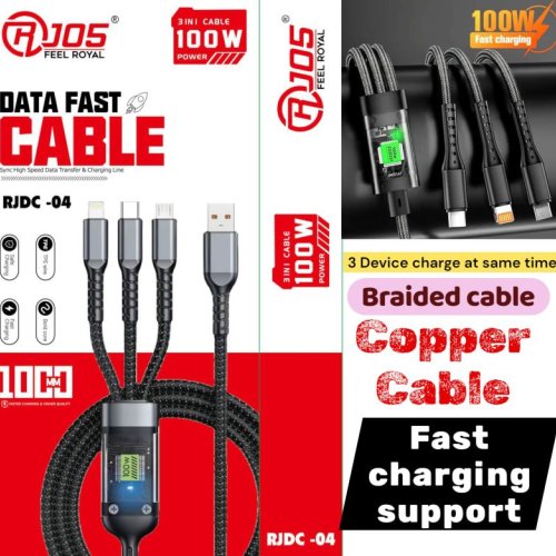 RJDC-04 3 in 1 100 Watt Fast Charging Data Cable