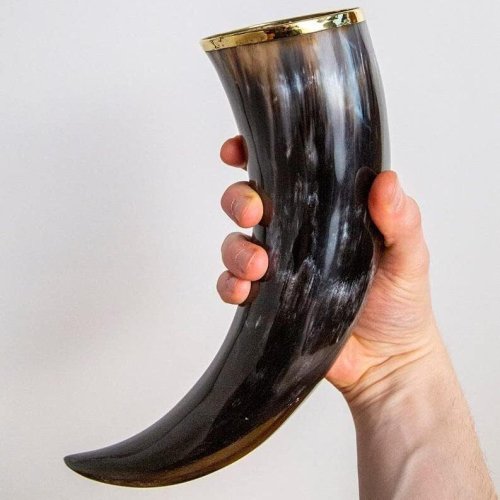 750 Ml Buffalo Horn Viking Drinking Mug With Brass