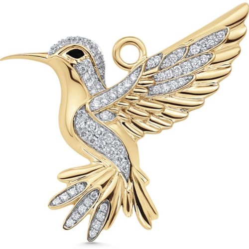 18K Yellow Gold Hummingbird Diamond Pendant- 0.42ct G-H VS-SI Nature-Inspired Jewelry Charm