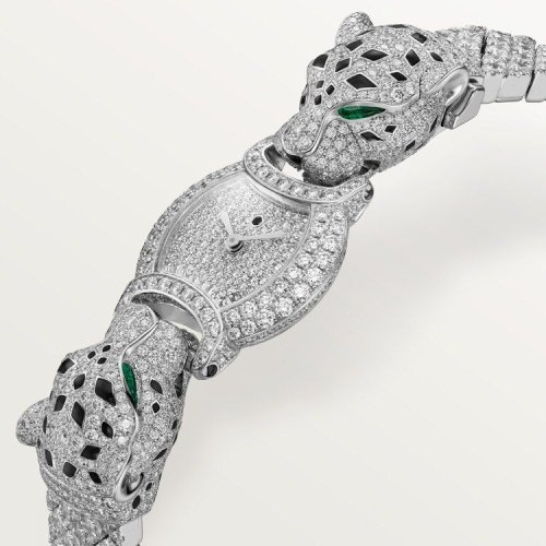 Emerald and Round Cut Moissanite Panther Watch