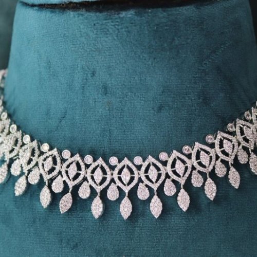 Moissanite Choker Necklace Set | 18K White Gold Bridal Jewelry