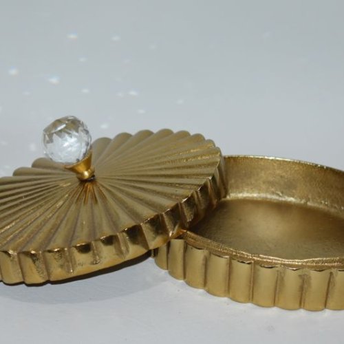 Golden Fluted Jewelry Box with Crystal Knob