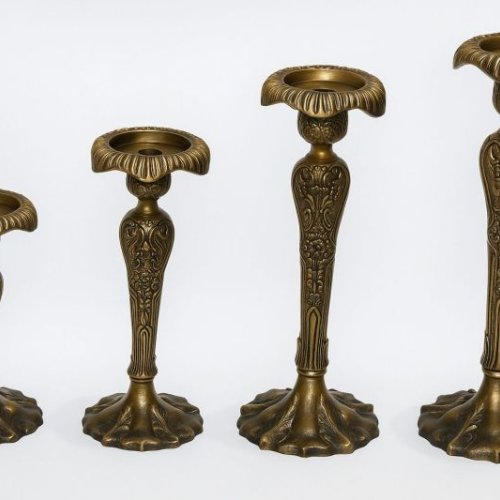 Ornate Antique Golden Candlestick Holders Set OF 4 Pcs