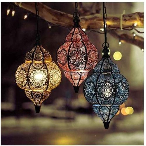Ornate Filigree Moroccan Hanging Lanterns Set OF 3 Pcs