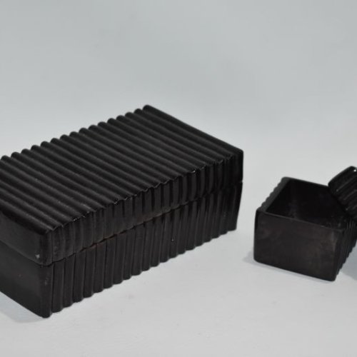 Rectangular Ribbed Black Jewelry Box Set OF 2 Pcs