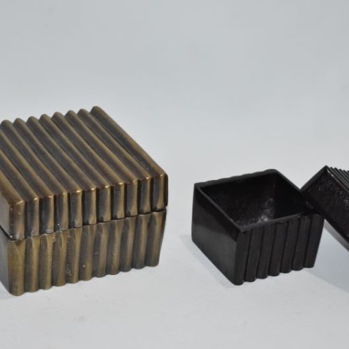 Rectangular Ribbed Golden and Black Jewelry Box Set OF 2 Pcs