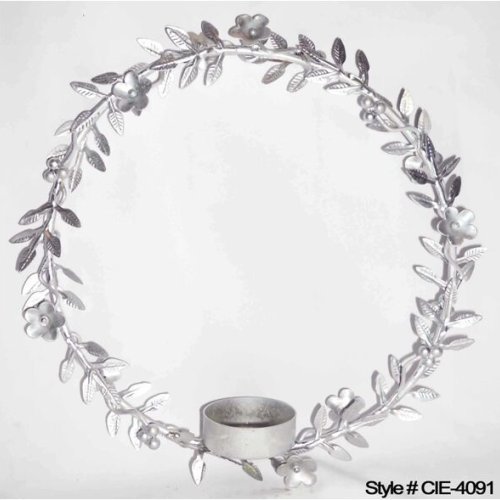 Silver Floral Wreath with Taper Holder