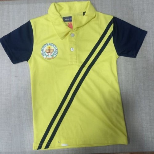 Poly Cotton Half Sleeve Yellow School Uniform T Shirt
