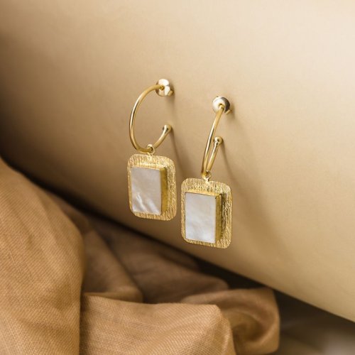 Mop Brass Hoop Earrings
