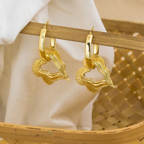Statement Heart Gold Plated Brass Hoop Earrings