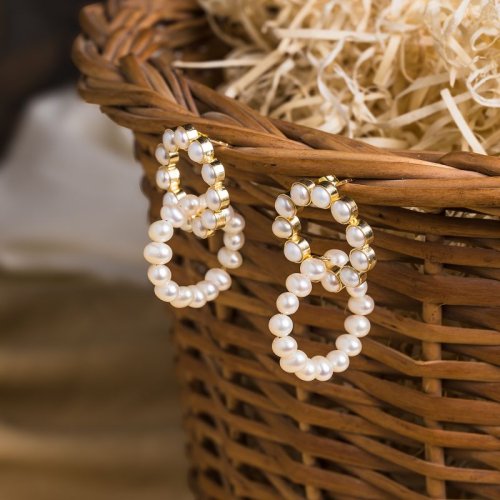 White Pearl Hoop Earrings