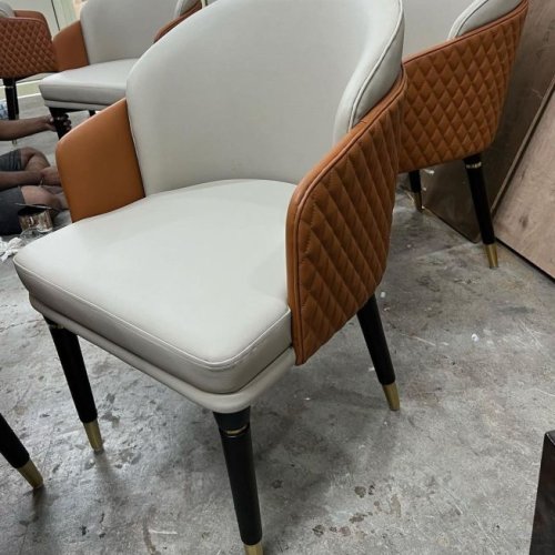Off White Metal Frame Padded Dining Chair