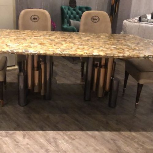 Premium Stone Top Metal Base Rectangular Dining Table