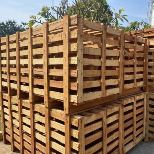 Stacked Slatted Wooden Crates with Pallet Bases