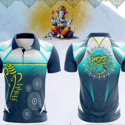 Printed Blue White Dry Fit Ganpati Jersey