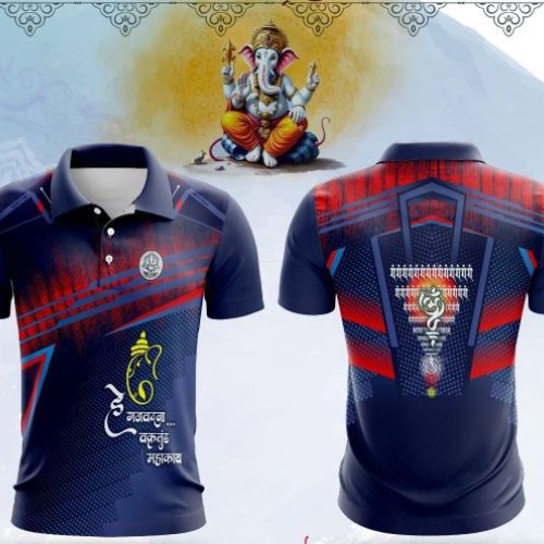 Printed Collar Neck Dot Net Ganpati Jersey