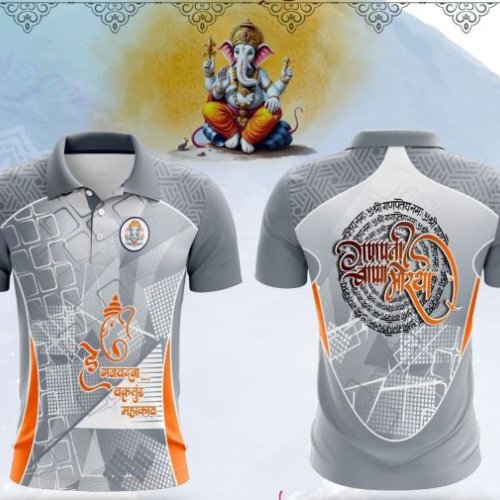 Printed Collar Neck Grey Dry Fit Ganpati Jersey