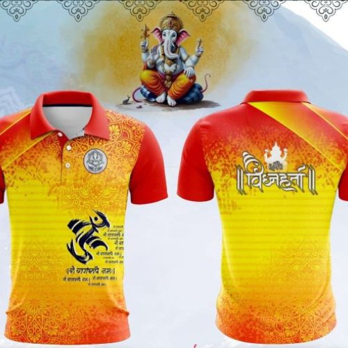Printed Collar Neck Orange Dry Fit Ganpati Jersey