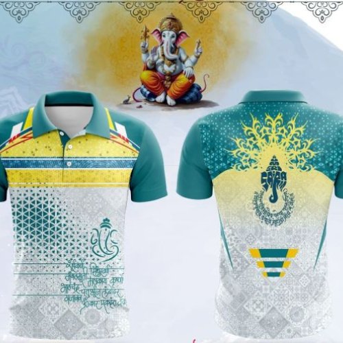 Printed Green White  Dry Fit Ganpati Jersey
