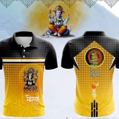 Printed Yellow Black Dry Fit Ganpati Jersey