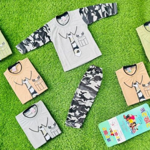 Boys Army Tie Printed Pajama Set