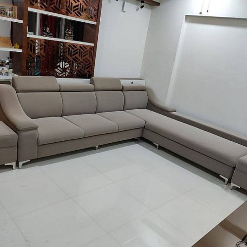 8 Seater L Shape Grey Sofa Set with China Handle